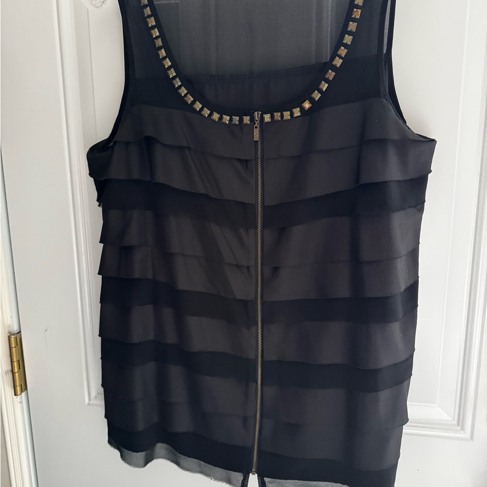Kensie Black Sleeveless Embellished Blouse